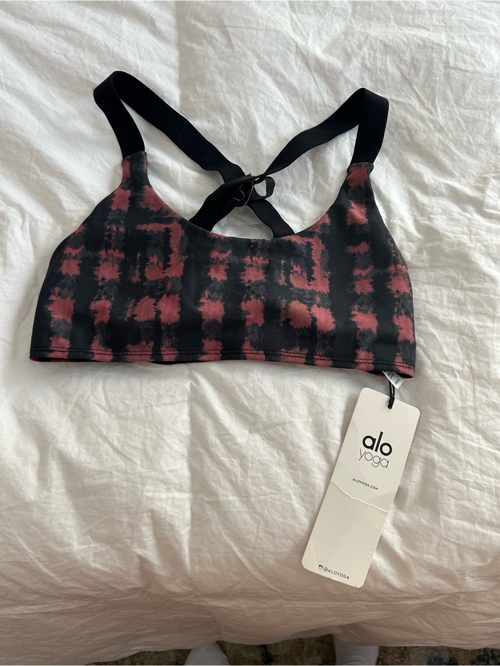 ALO Yoga Black and Burgundy Tie-Dye Crisscross Sports Bra